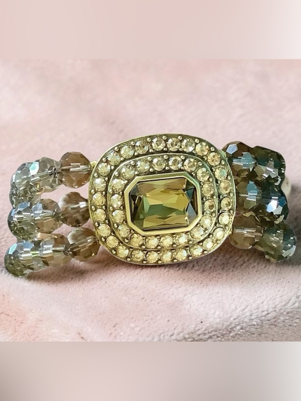 Heidi Daus Beaded Multi-Strand Bracelet with faceted brown center crystal NWOT